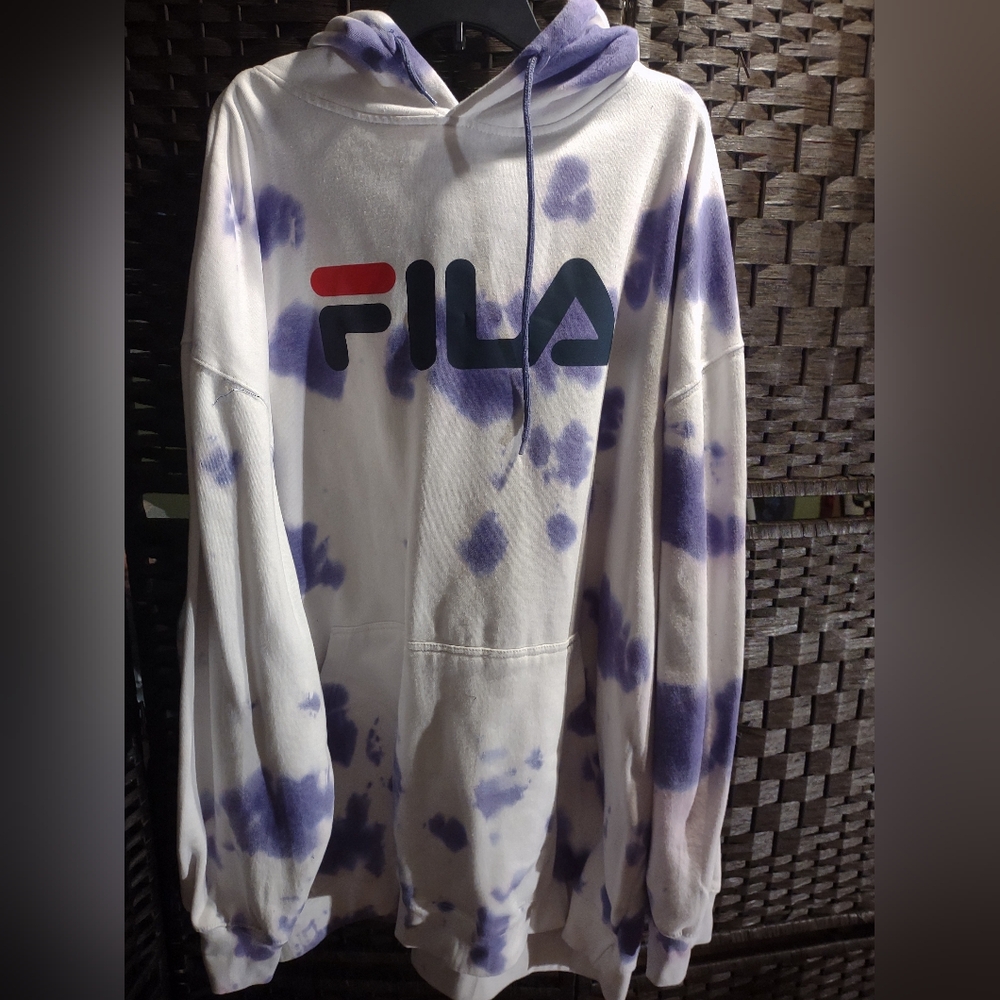 Fila Men's Big & Tall Classic Pullover Hoodie Purple White Splatter 5XL